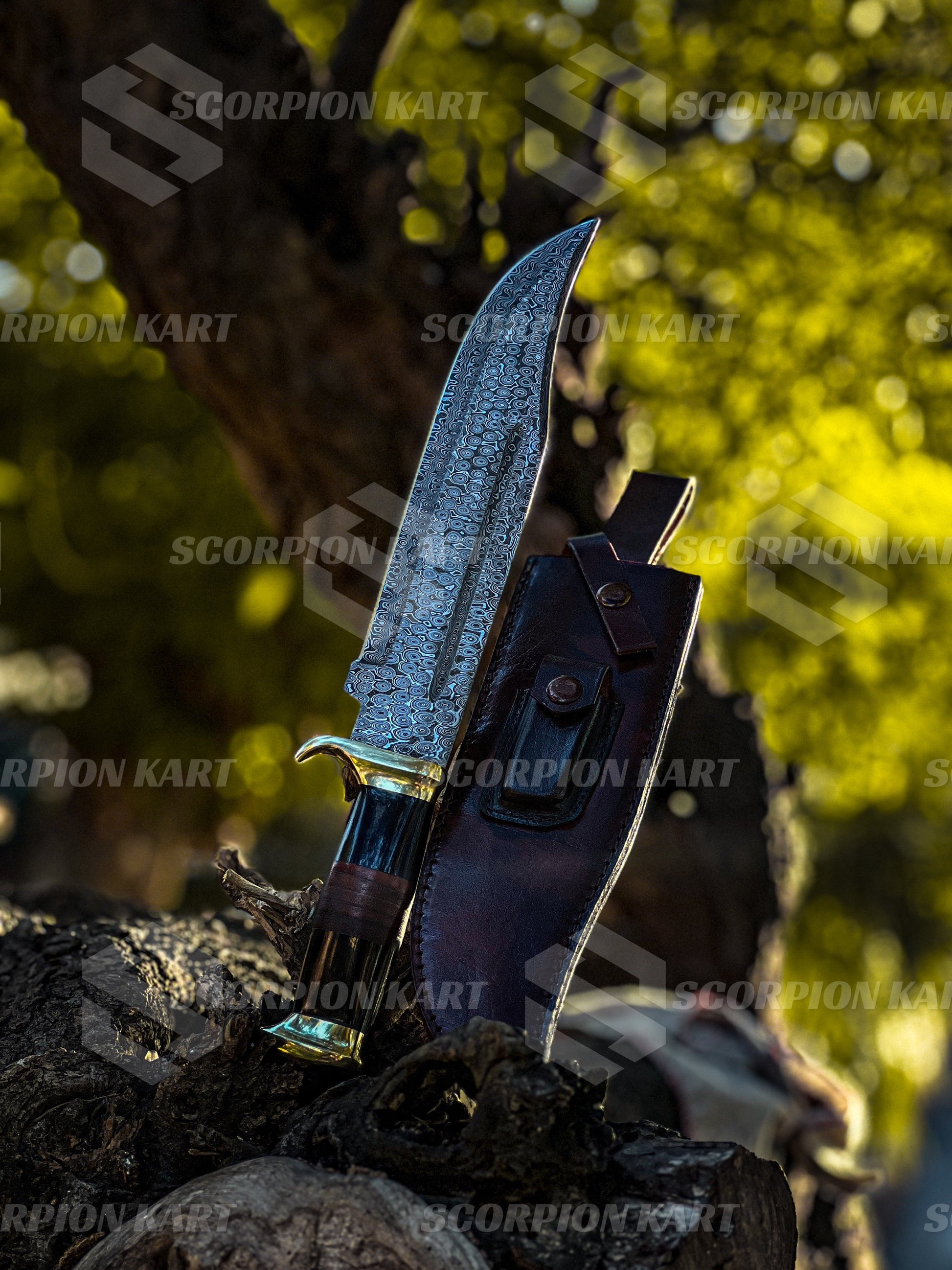 Handmade Forged Damascus Steel Bowie Hunting Knife - 15” EDC, Survival, and Bushcraft Tool for Outdoor Enthusiasts - Premium best Happy Valentine Day gift from SCORPION KART - Just $130! Shop now at SCORPION KART