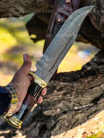 Handmade Forged Damascus Steel Bowie Hunting Knife - 15” EDC, Survival, and Bushcraft Tool for Outdoor Enthusiasts - Premium best Happy Valentine Day gift from SCORPION KART - Just $130! Shop now at SCORPION KART